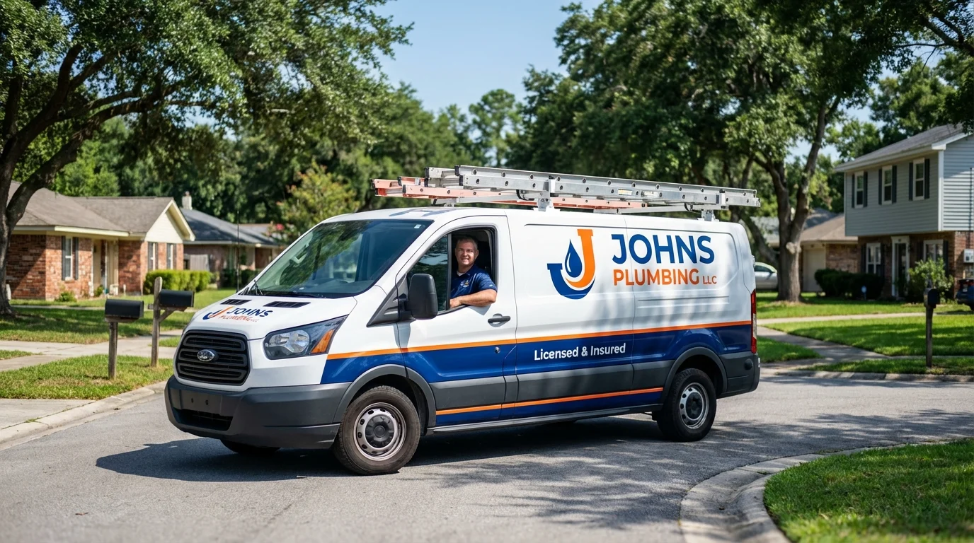Johns Plumbing LLC service van in Mamou, LA