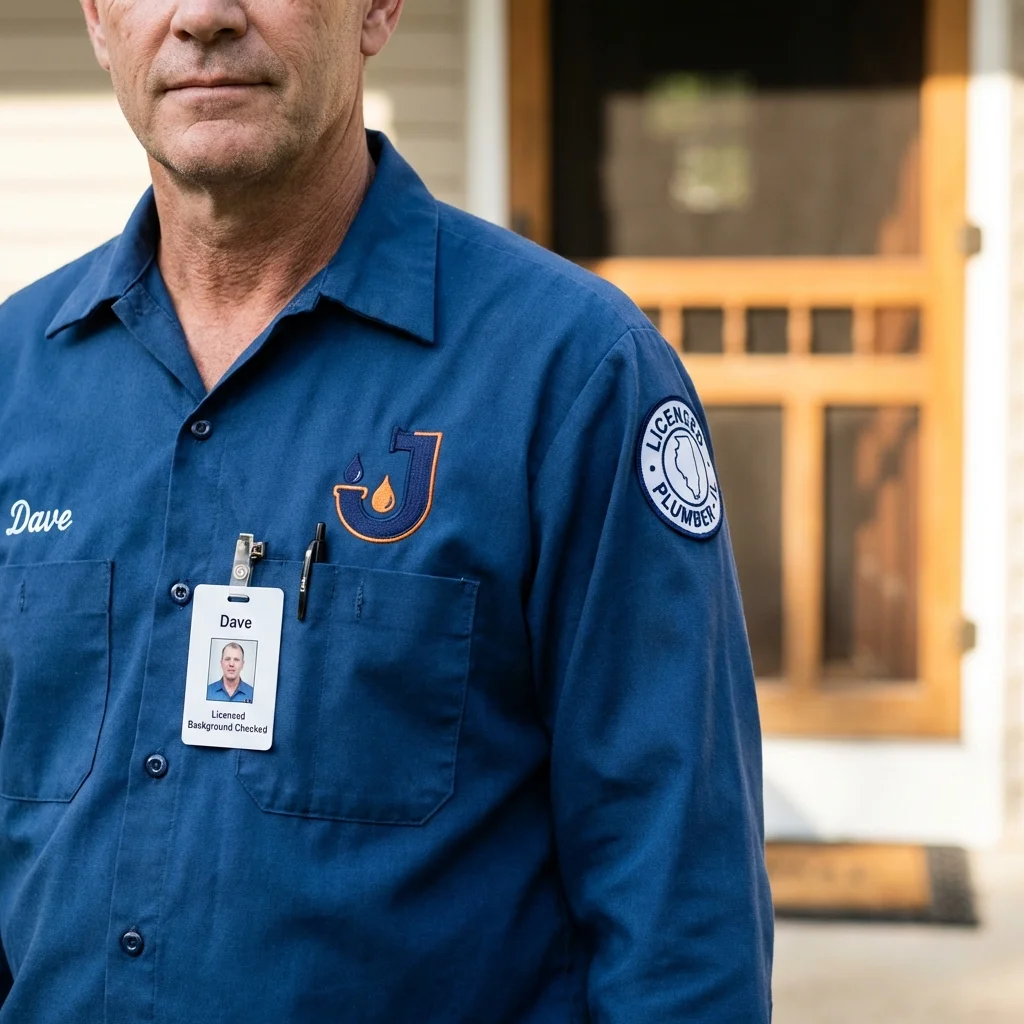 Licensed plumber showing ID badge in Mamou, LA