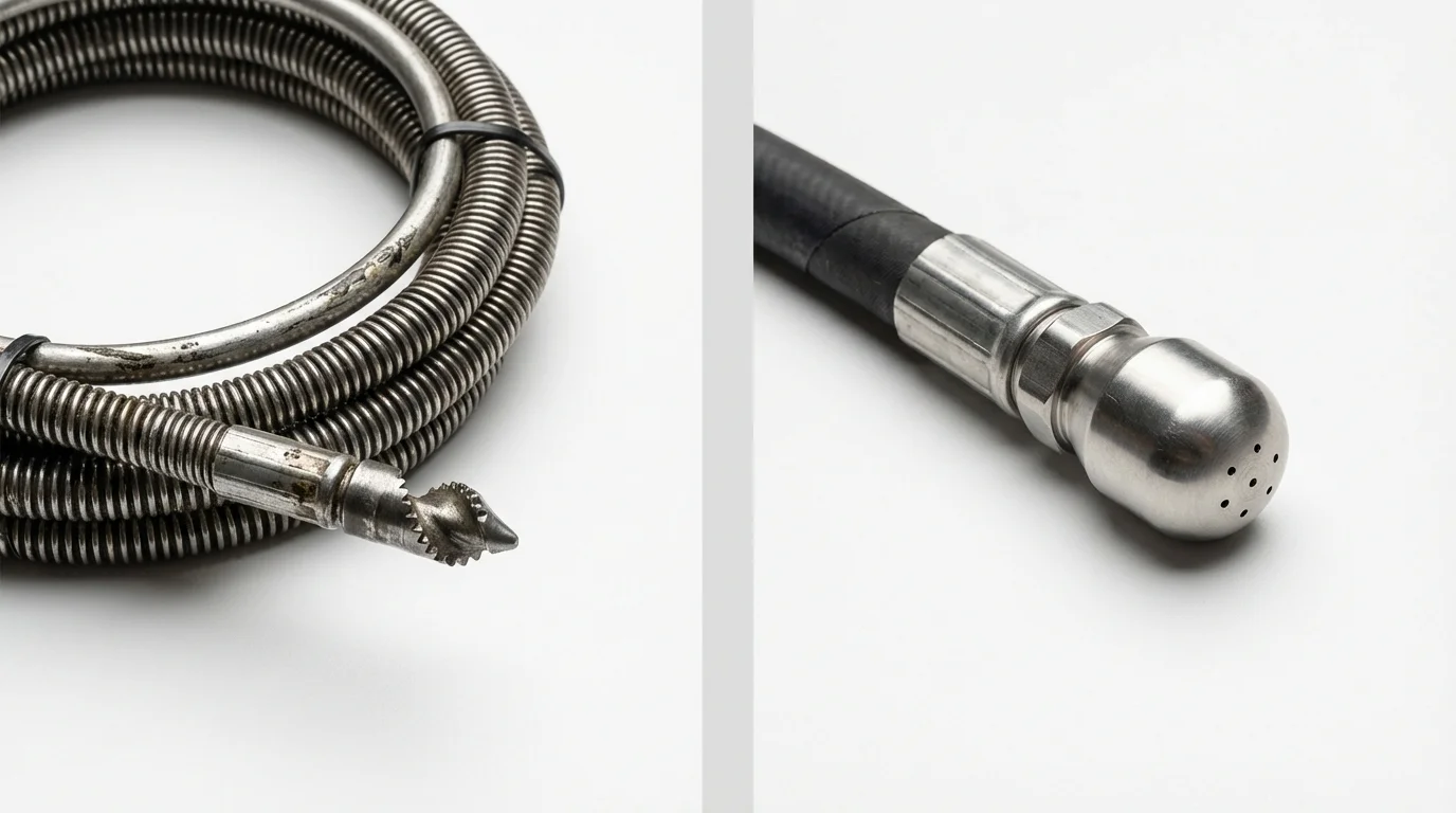 Drain snake cable and hydro jetting nozzle used for drain cleaning in Mamou, LA