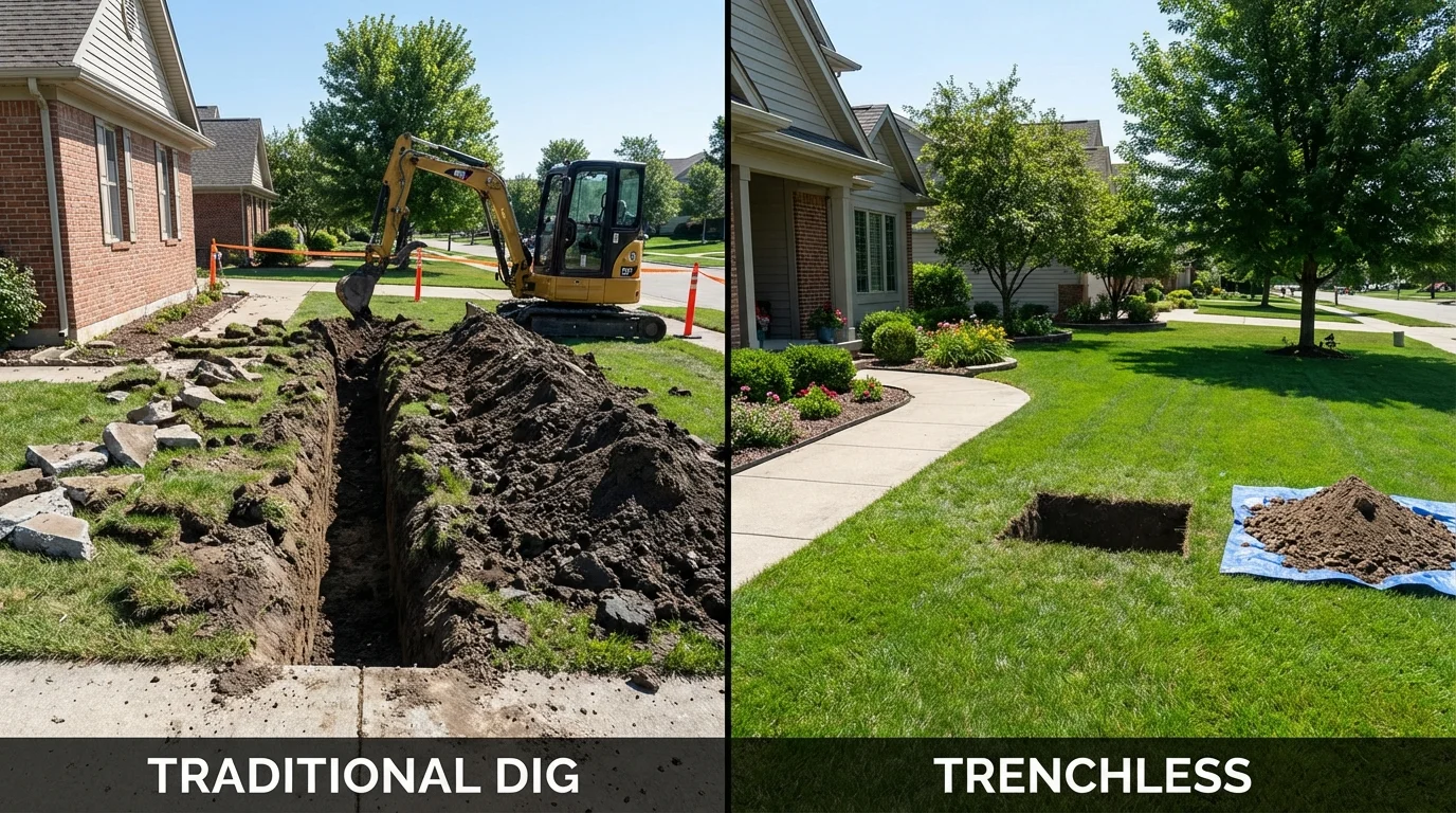Trenchless sewer repair with minimal yard damage versus traditional excavation in Mamou, LA